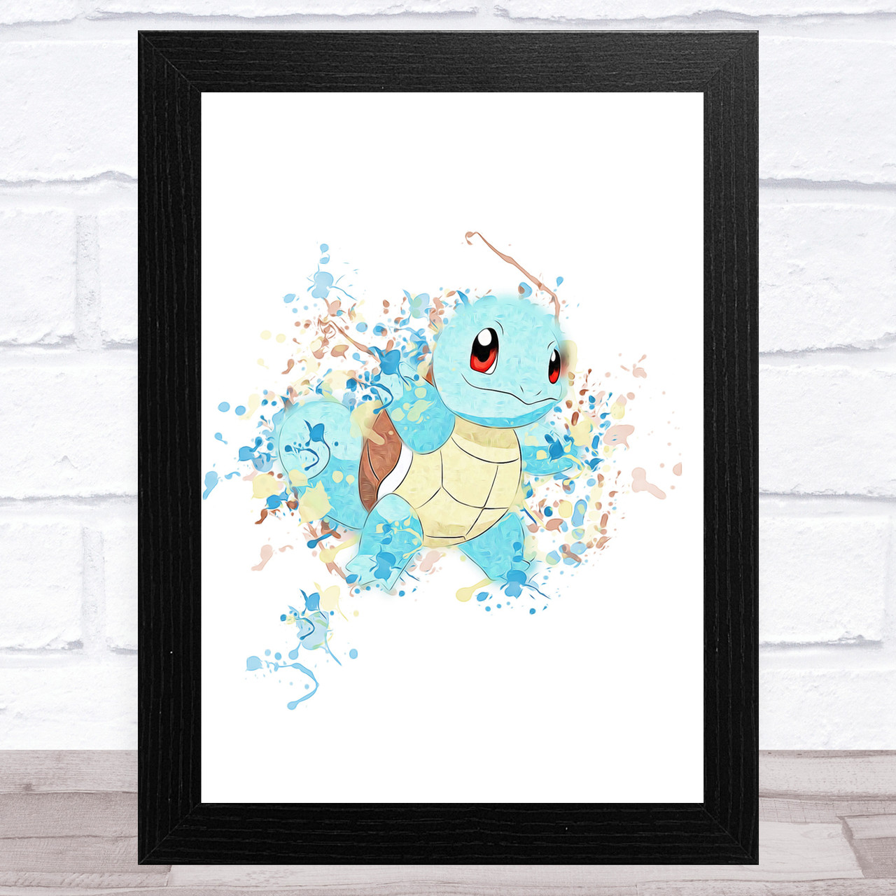 SQUIRT キャラクター フレームアート Squirtle Pokemon Splatter Art Children's Kids Wall Art Print - The