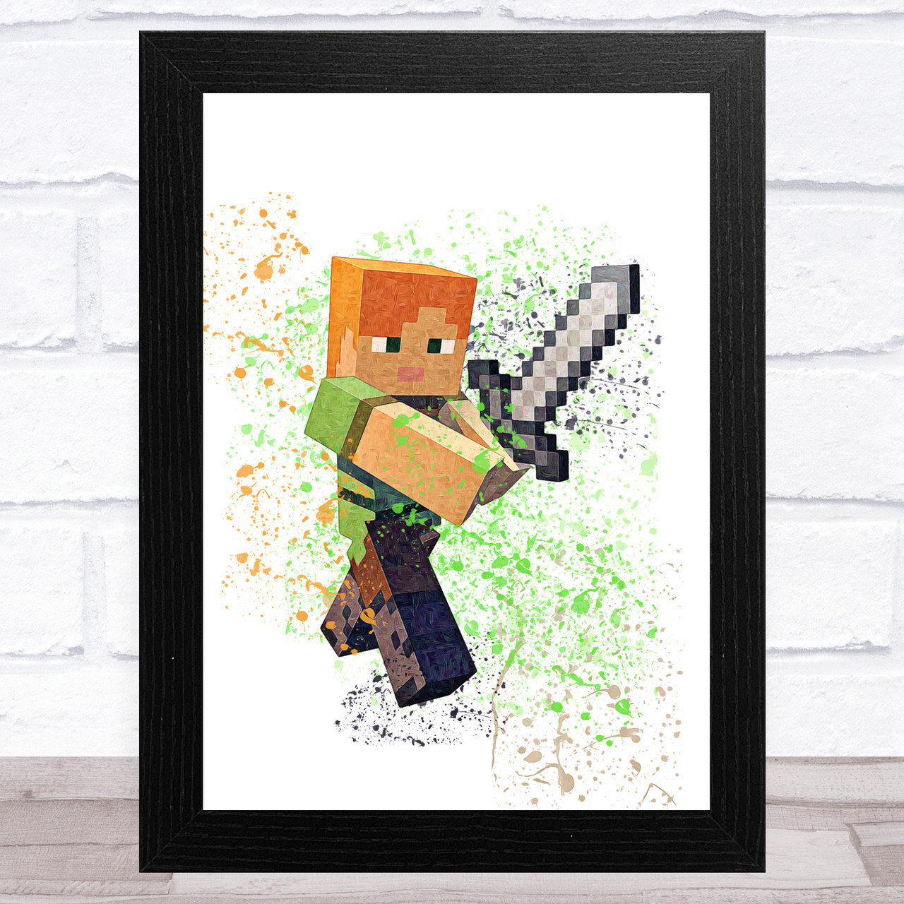 Minecraft Alex Splatter Art Children's Kids Wall Art Print The