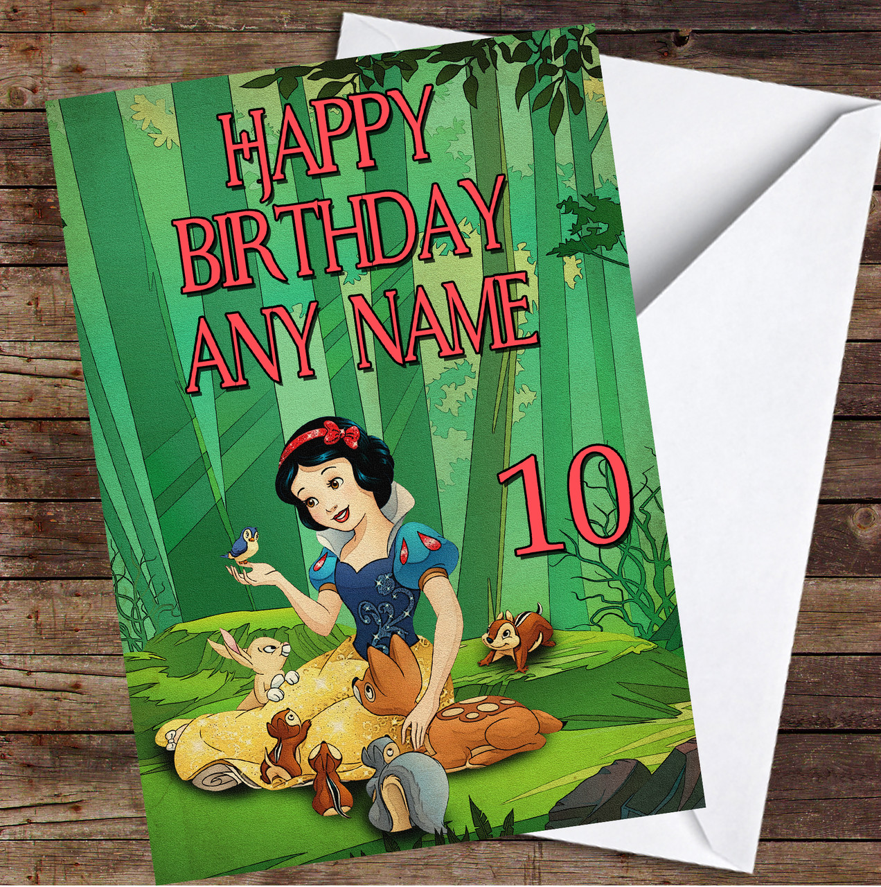 Snow White Bright Sitting With Animals Forest Personalised Birthday Card -  The Card Zoo