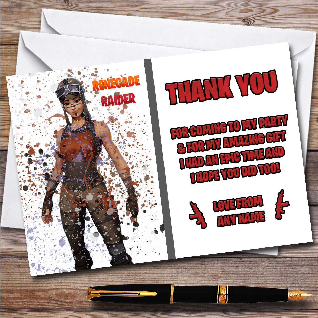 Splatter Art Gaming Fortnite Renegade Raider Birthday Party Thank You Cards  - The Card Zoo