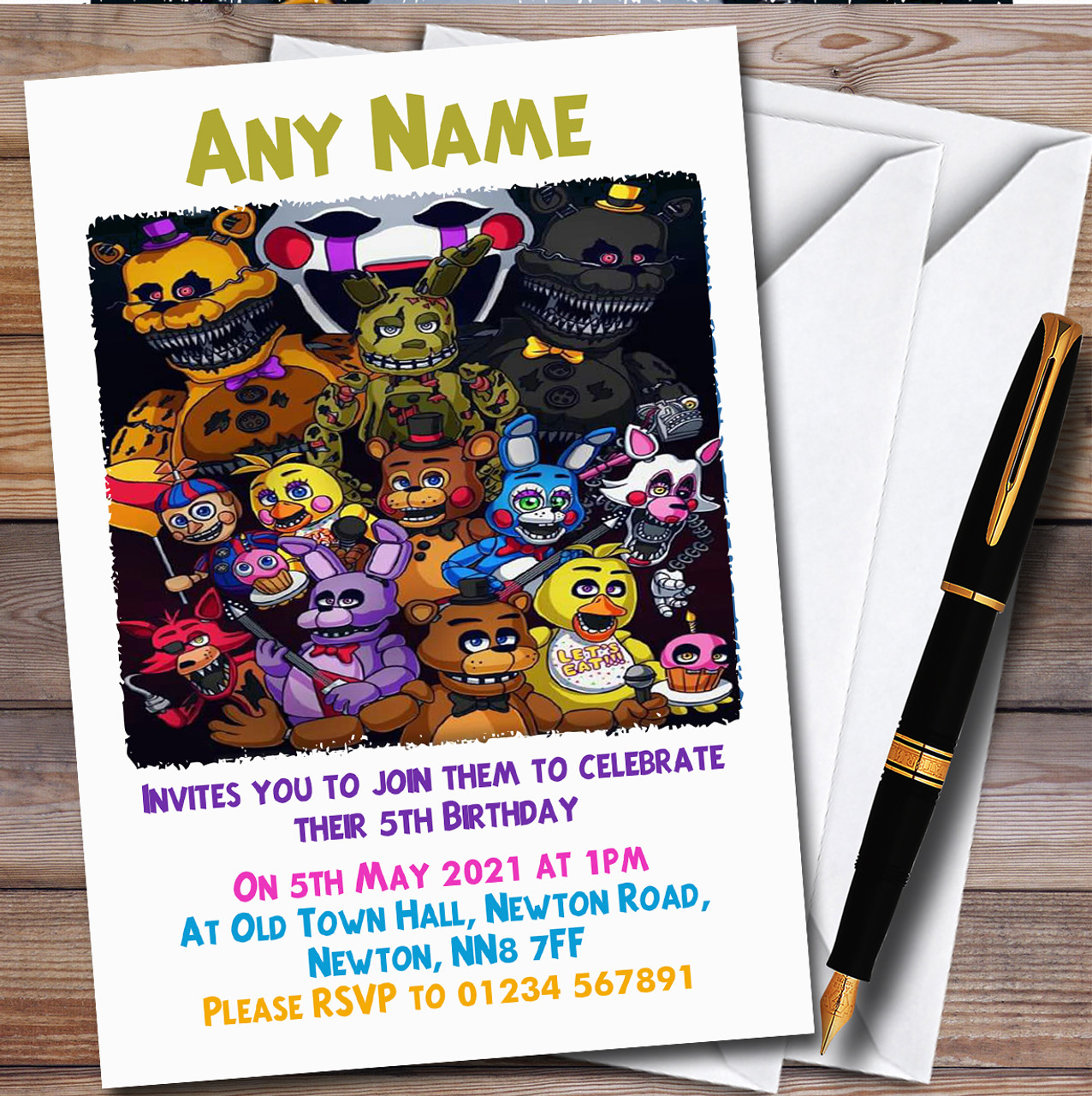 Five Nights at Freddy's Game Halloween Birthday Party Invitations w/Envelopes 