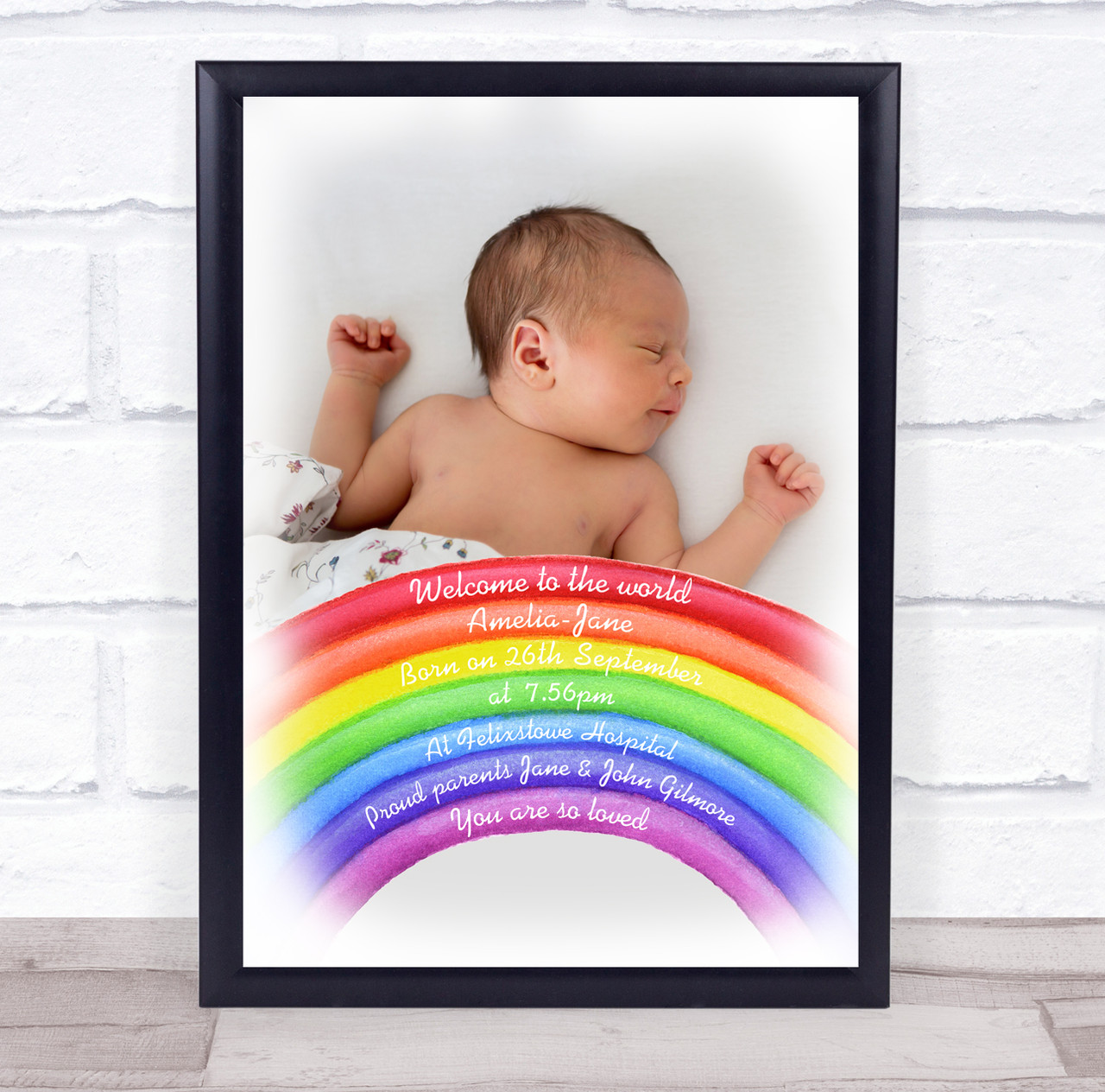 Rainbow Photo Birth Details Nursery Christening New Baby Keepsake