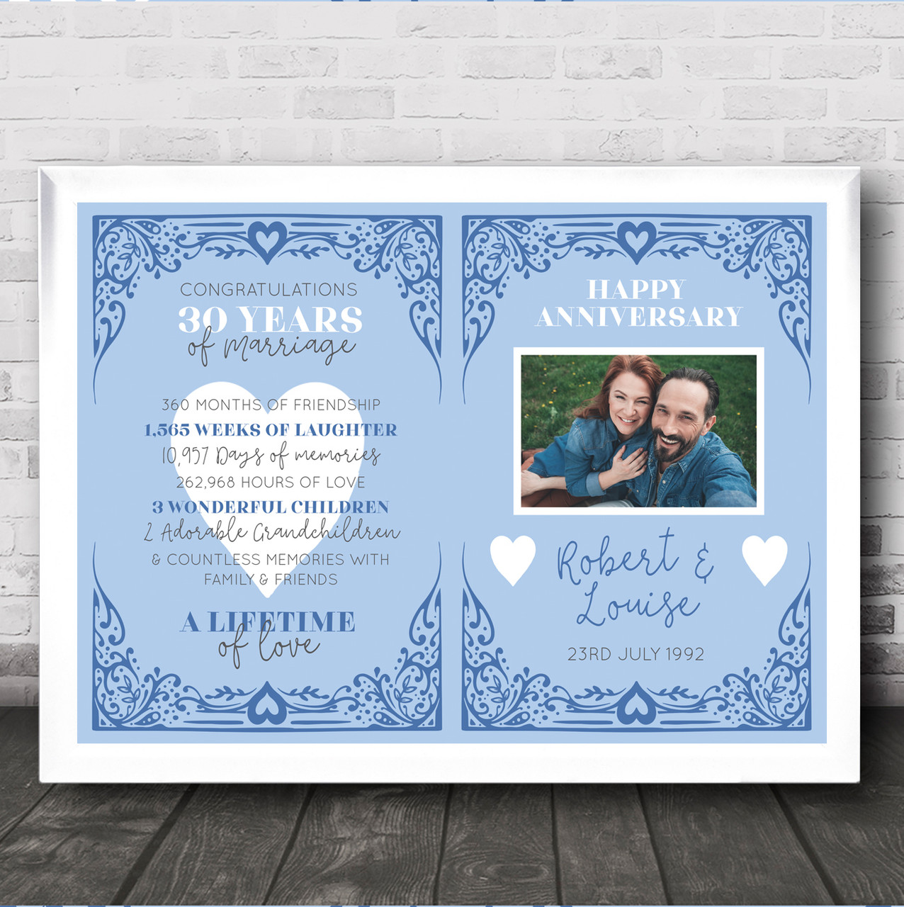 30 Years Of Marriage 30th Wedding Anniversary Couple Photo Frame Gift Print  - The Card Zoo