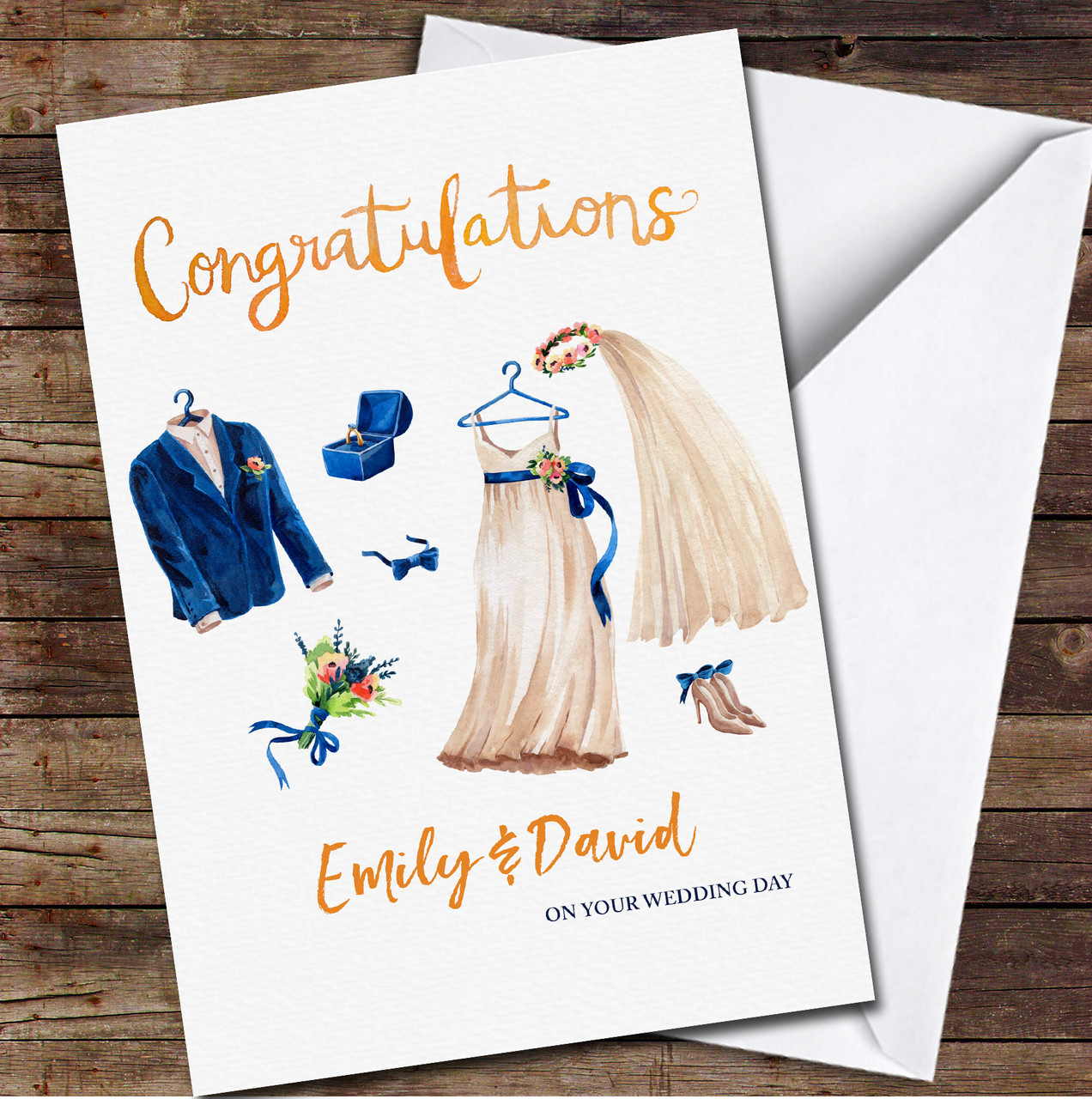 Wedding Day Clothes Of Groom and Bride Congratulations Personalised ...