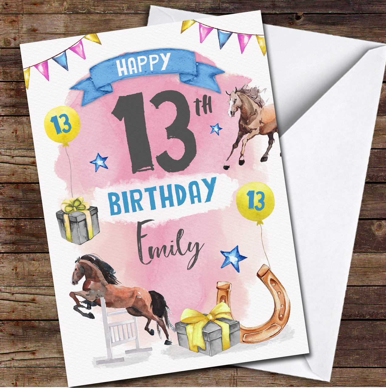 13th Girl Pink Horse Riding Animal Lover Any Age Personalised