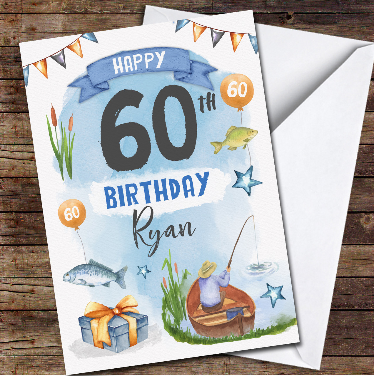 Personalised 60th Birthday Card Fisherman 60 Birthday Card Dad Fishing  Birthday Gift Handmade Angler Birthday Card Husband Fish Enthusiast 