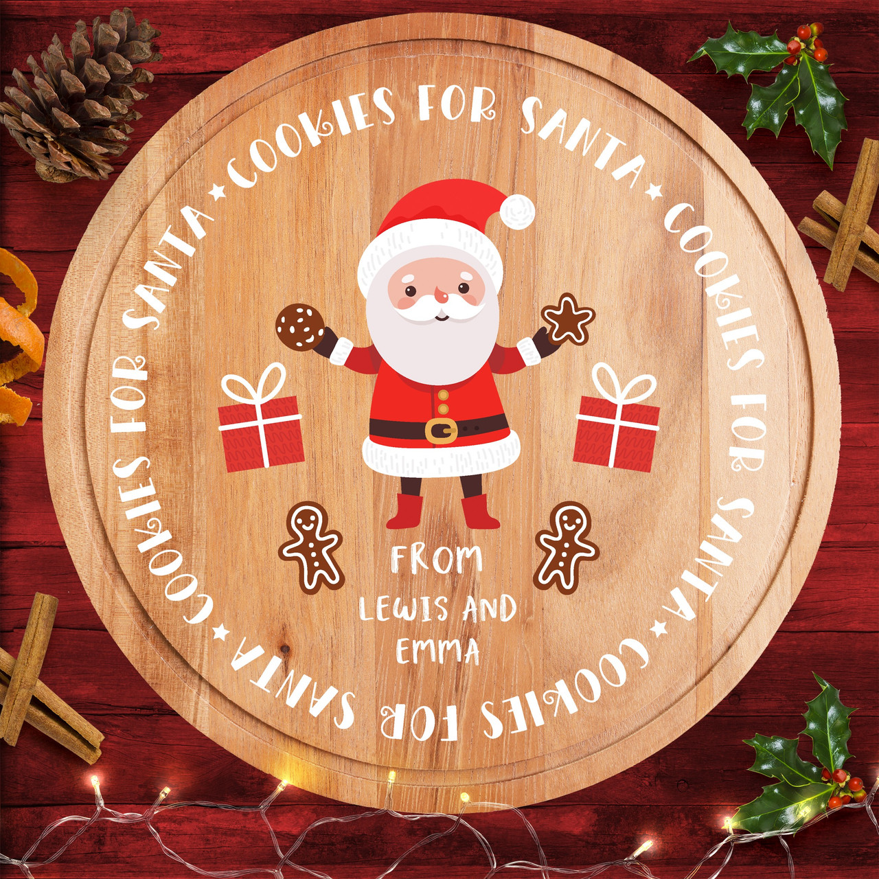 Cartoon Round Personalised Christmas Eve Board Santa Reindeer
