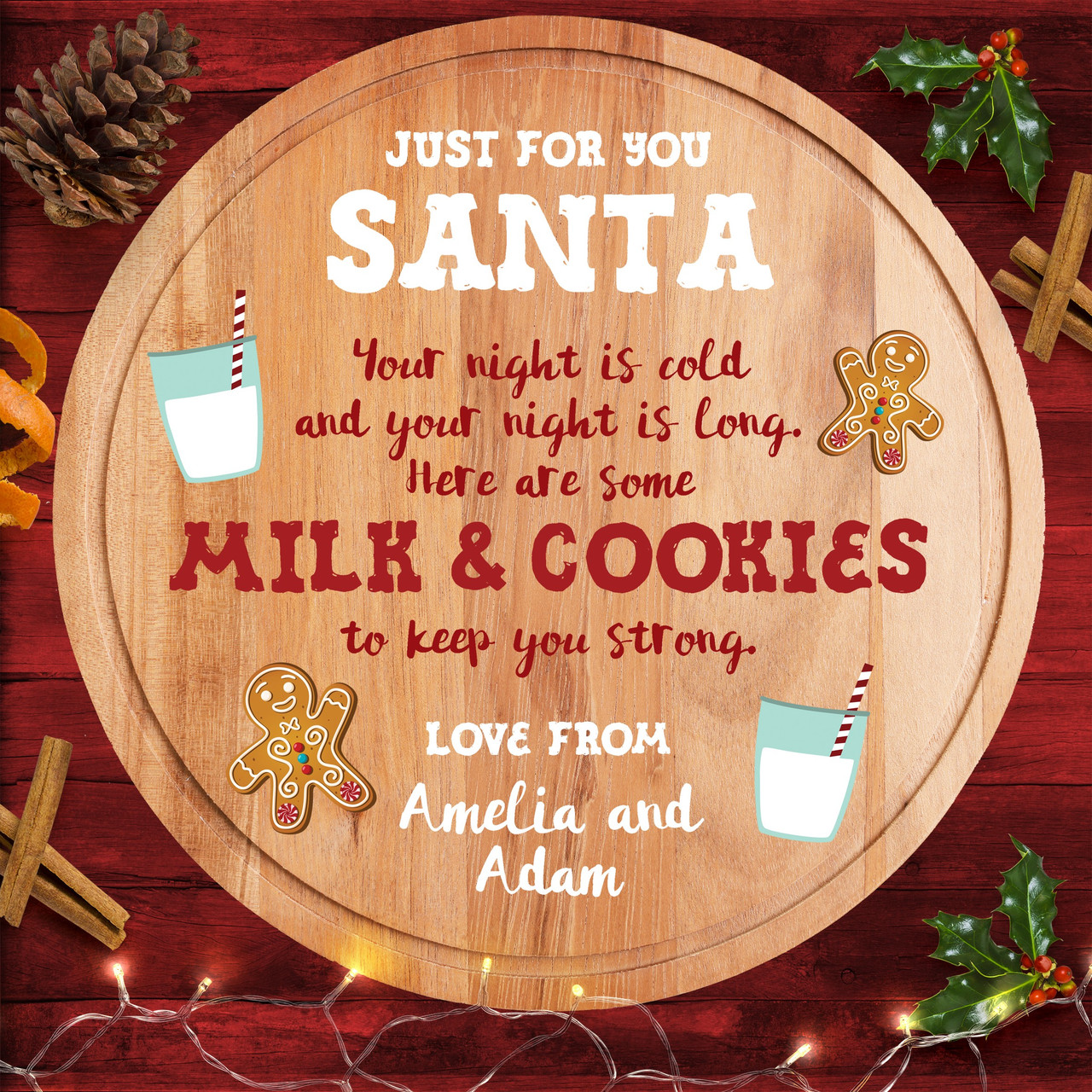 Santa Poem Round Personalised Christmas Eve Board Santa Reindeer