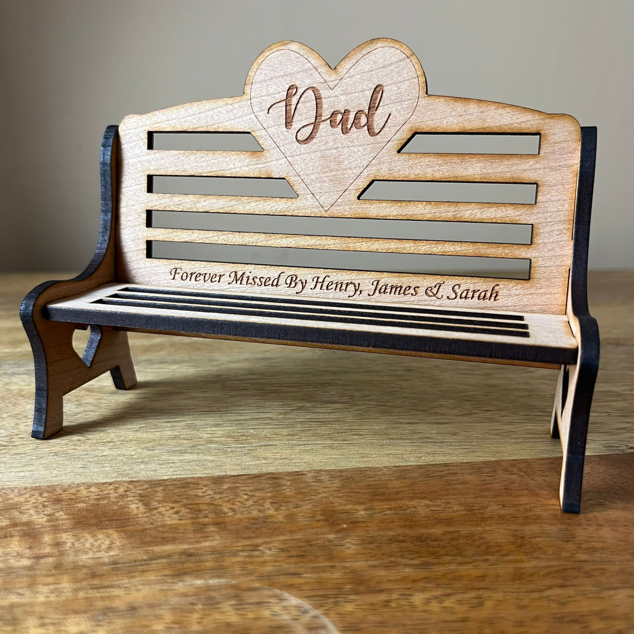 Personalised Miniature Wooden Heart Bench Memorial Gift In Memory