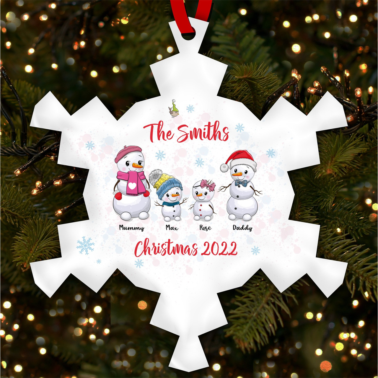 Snowman Family Of 4 Names Personalised Christmas Tree Ornament ...
