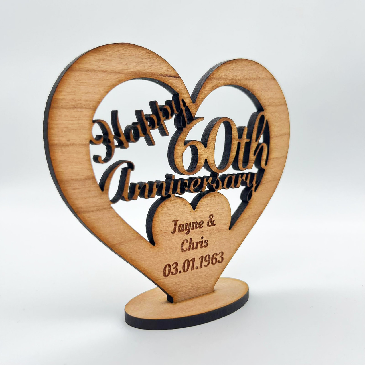 Happy 60th Wedding Anniversary Freeestanding Heart Keepsake Personalised  Gift - The Card Zoo