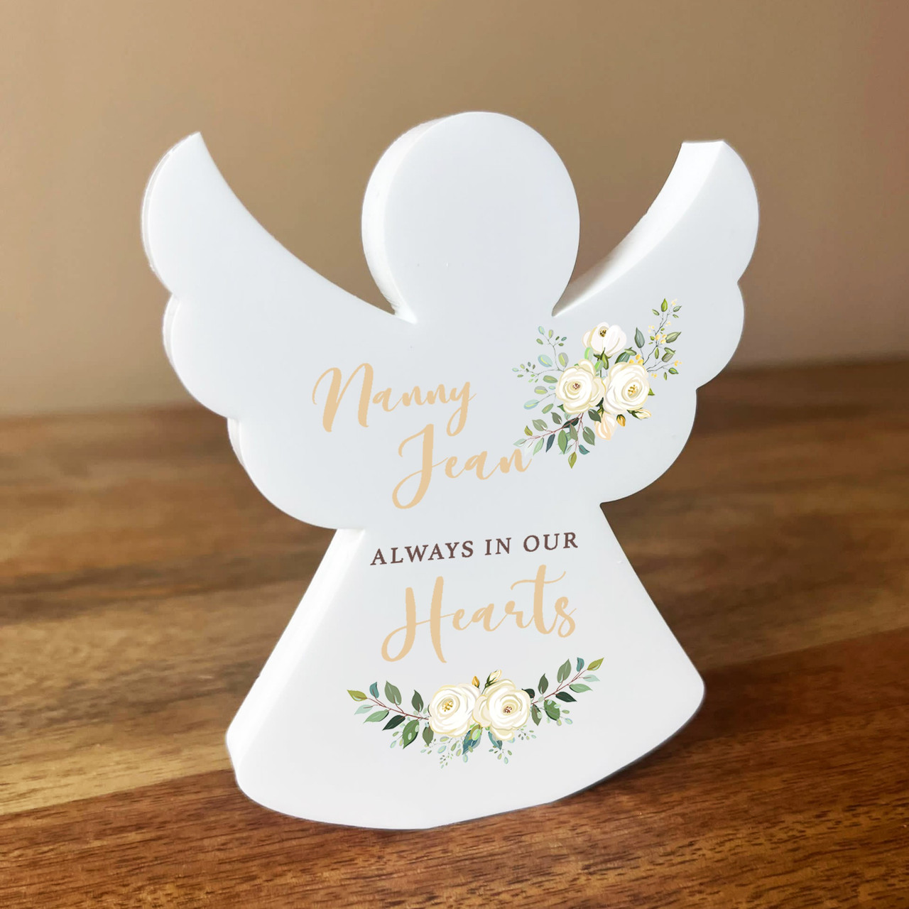 Angel White Roses Nanny Personalised In Memory Memorial Gift
