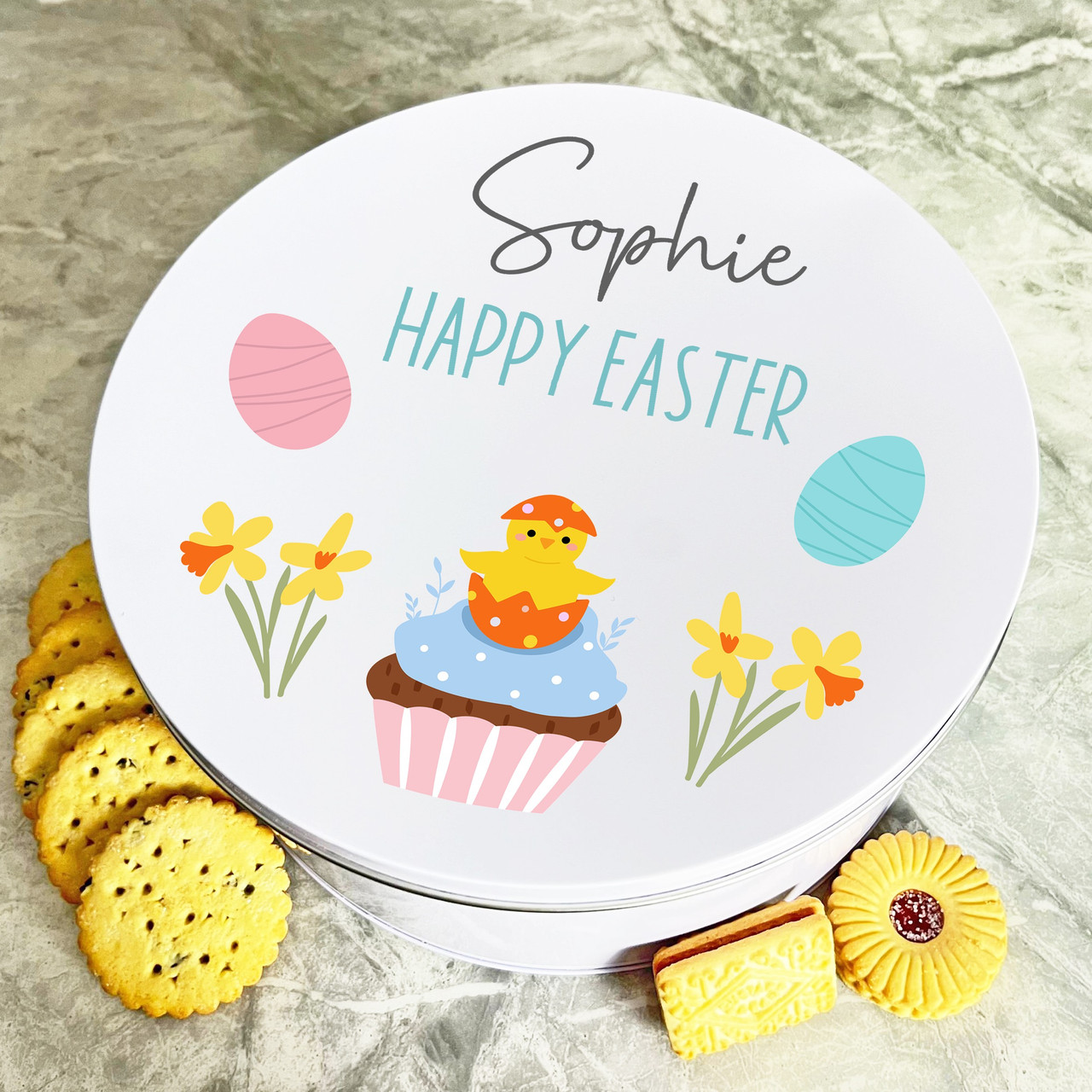 Happy Easter Cute Chicken Round Personalised Gift Baking Cake Tin