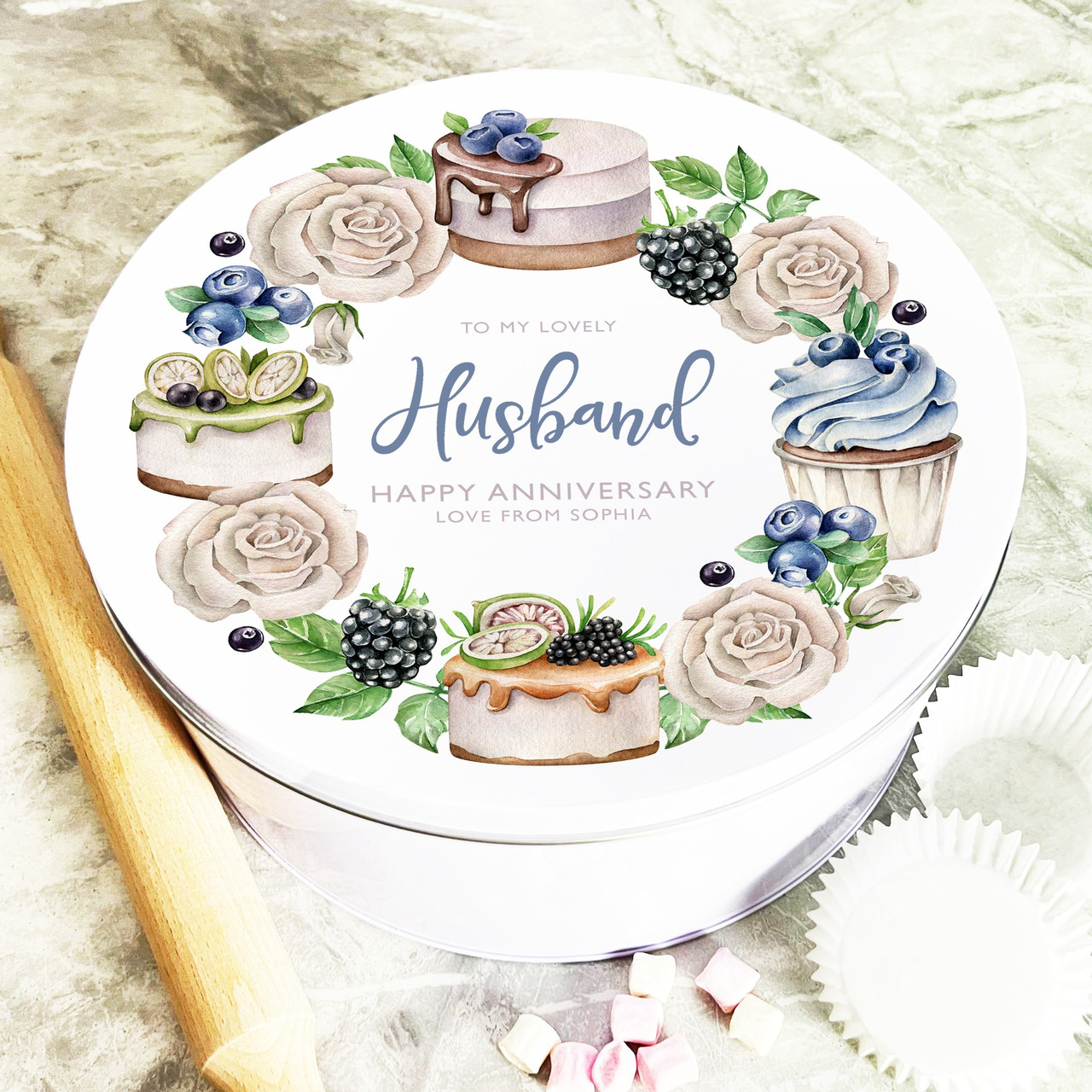 Personalised round cake tin gift, family baking