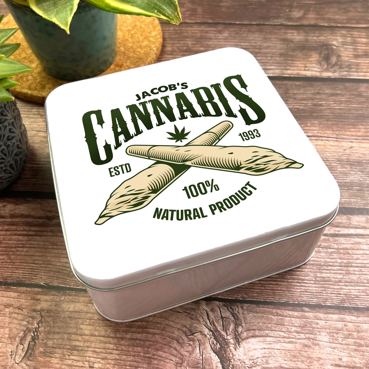 personalised tobacco box Square Cannabis Storage Vintage Spliff Rollup Personalised Weed Stash Tin