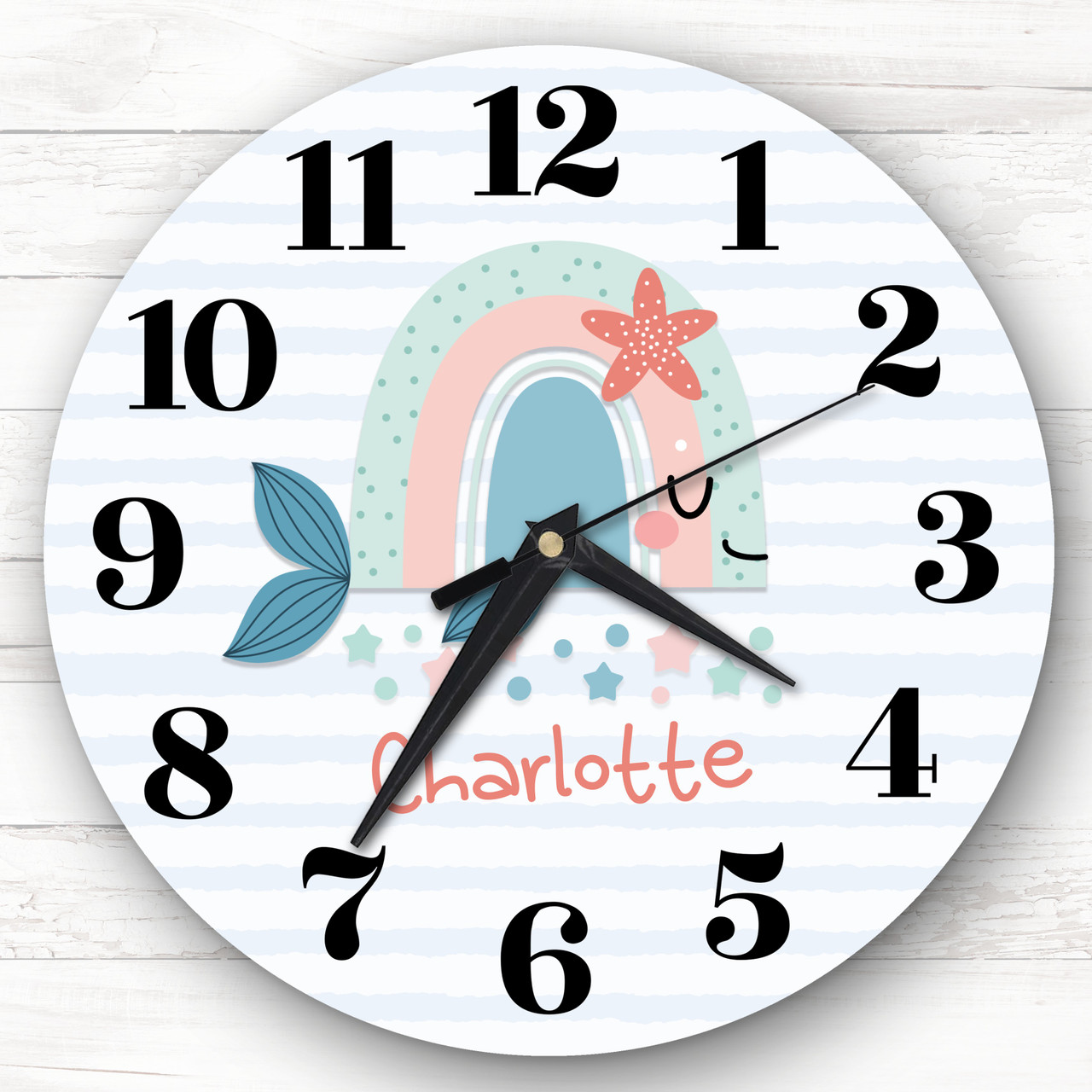Rainbow Whale Girls Room Custom Gift Personalised Clock - The Card Zoo