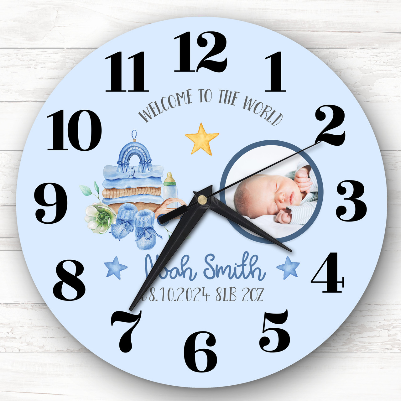 New Baby Boy Photo Blue Personalised Gift Personalised Clock The