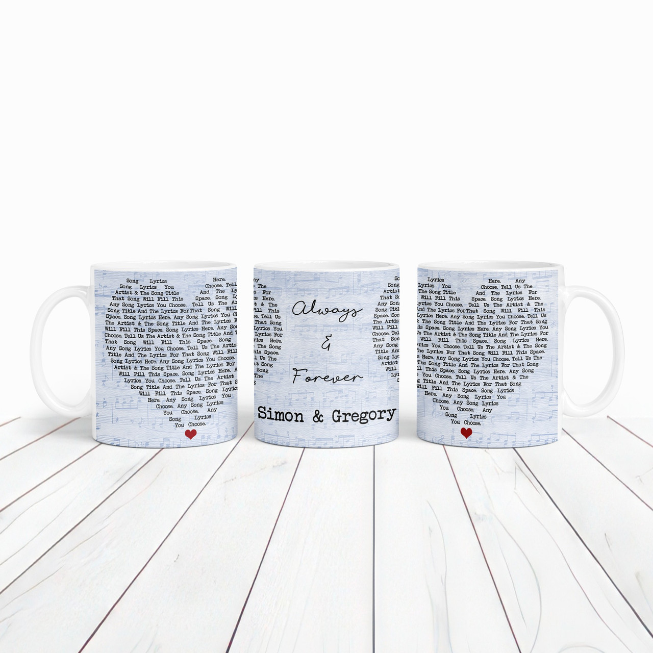 Any Song Lyrics & Names Blue Heart Gift Tea Coffee Personalised