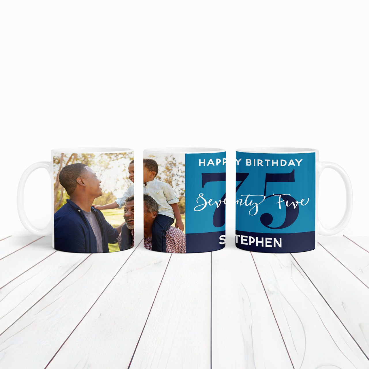 75th Birthday Photo Gift Blue Tea Coffee Cup Personalised Mug - The Card Zoo
