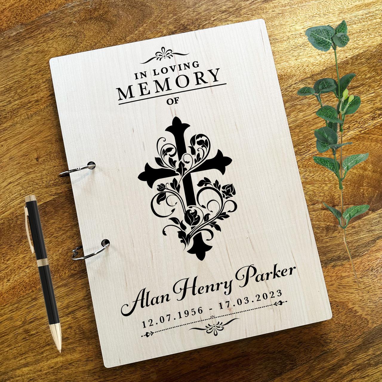 Wood Floral Black Cross Sympathy In Loving Memory Funeral