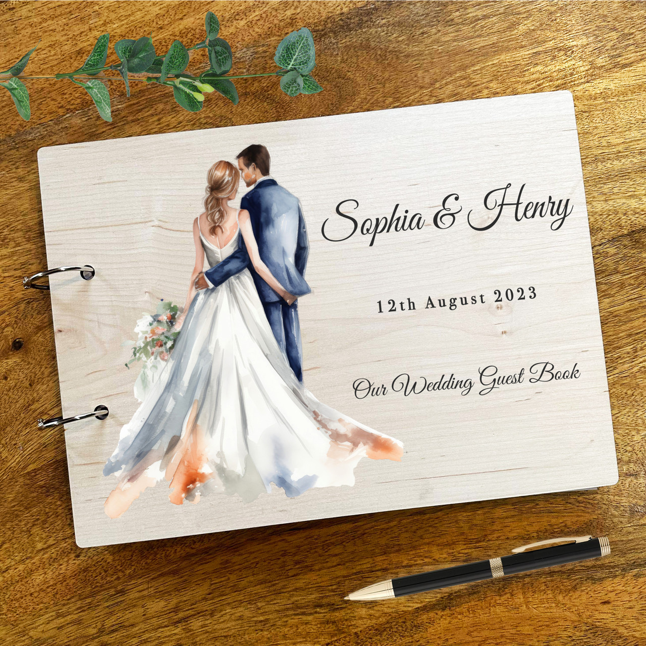 Wood Watercolour Bride And Groom Message Notes Keepsake Wedding