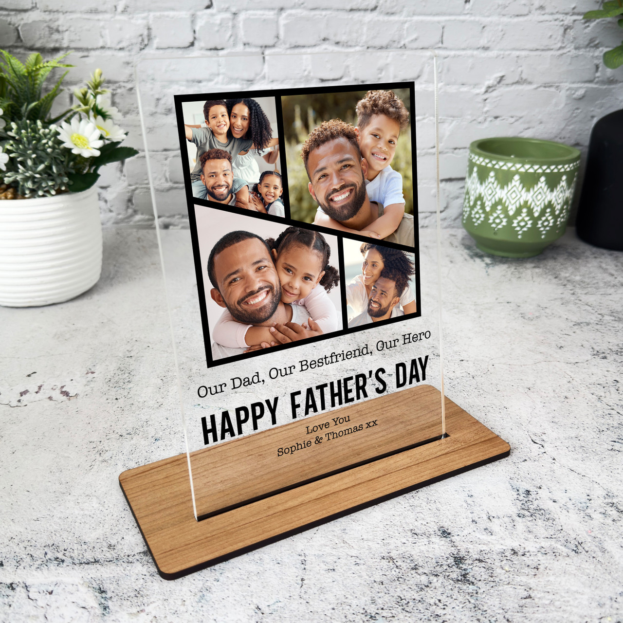 Fathers Day Gift Black Grid Photo Frame Personalised Acrylic