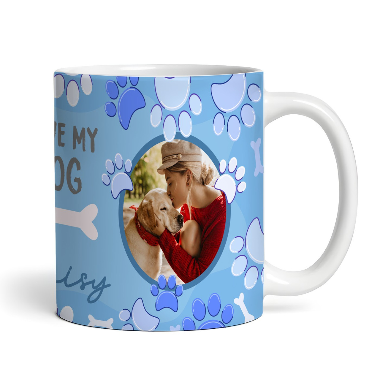 I Love My Dog Lovers Gift Blue Paw Print Photo Coffee Tea Cup