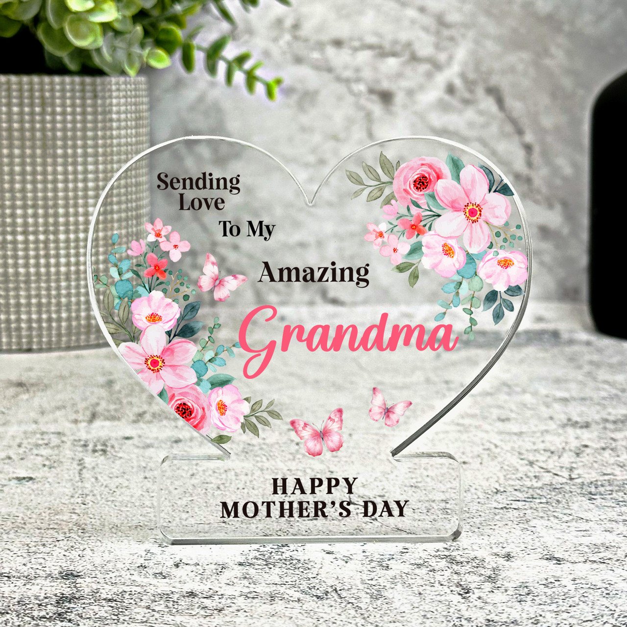 Grandma Butterfly Plaque - Acrylic "I Love You" Home Decor Gift For Grandma's Birthday & Holidays