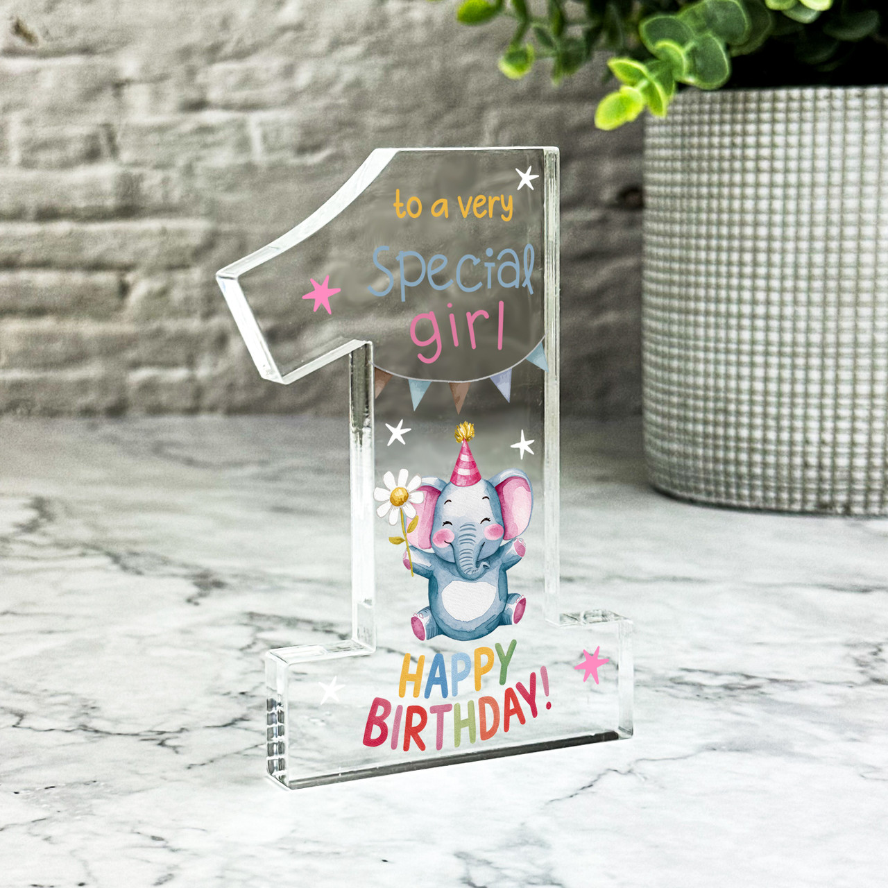 1st Birthday Gift Special Girl Elephant Keepsake Number One