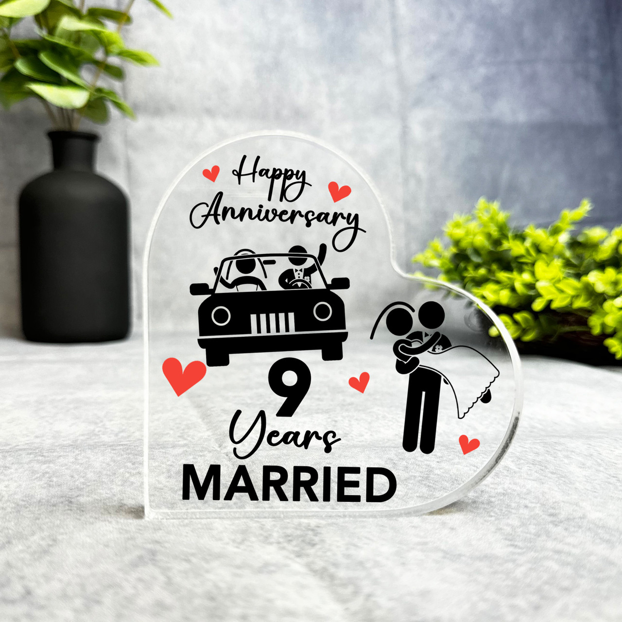 9th Anniversary Gift Wedding Car 9 Years Married Keepsake Side