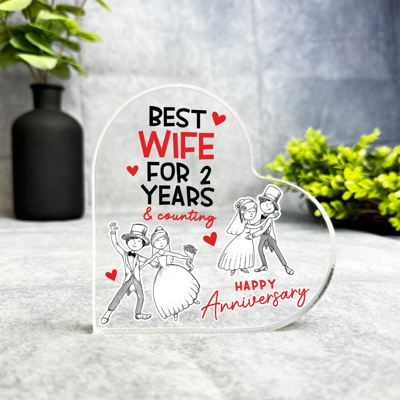 2 Year 2nd Wedding Anniversary Gift For Best Wife Keepsake Side Heart Plaque - The Card Zoo