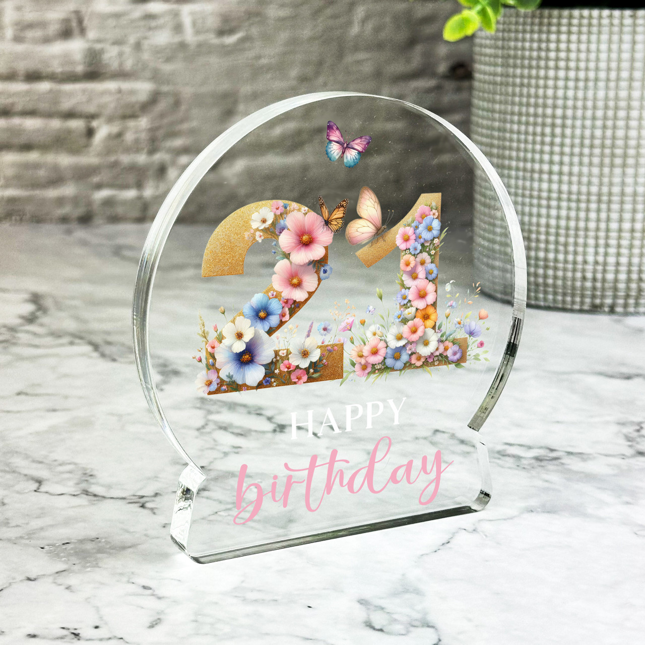 21st Birthday Gift Floral Lettering Keepsake Snow Globe Ornament