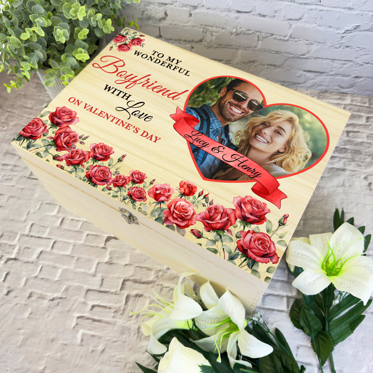 Wooden Romantic Personalised Photo Valentine's Day Hamper Gift Box