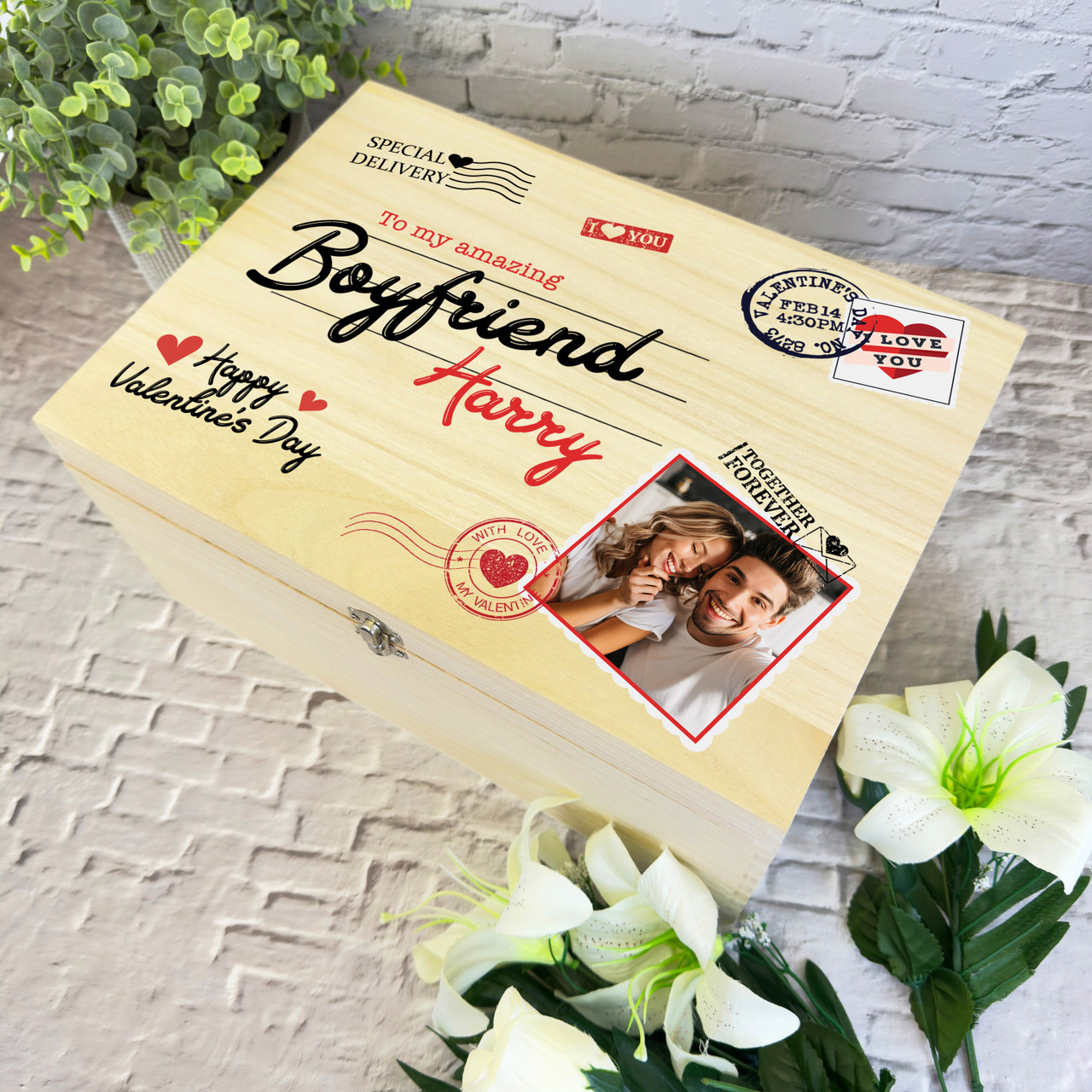 Wooden Romantic Personalised Valentine's Day Hamper Gift Box For