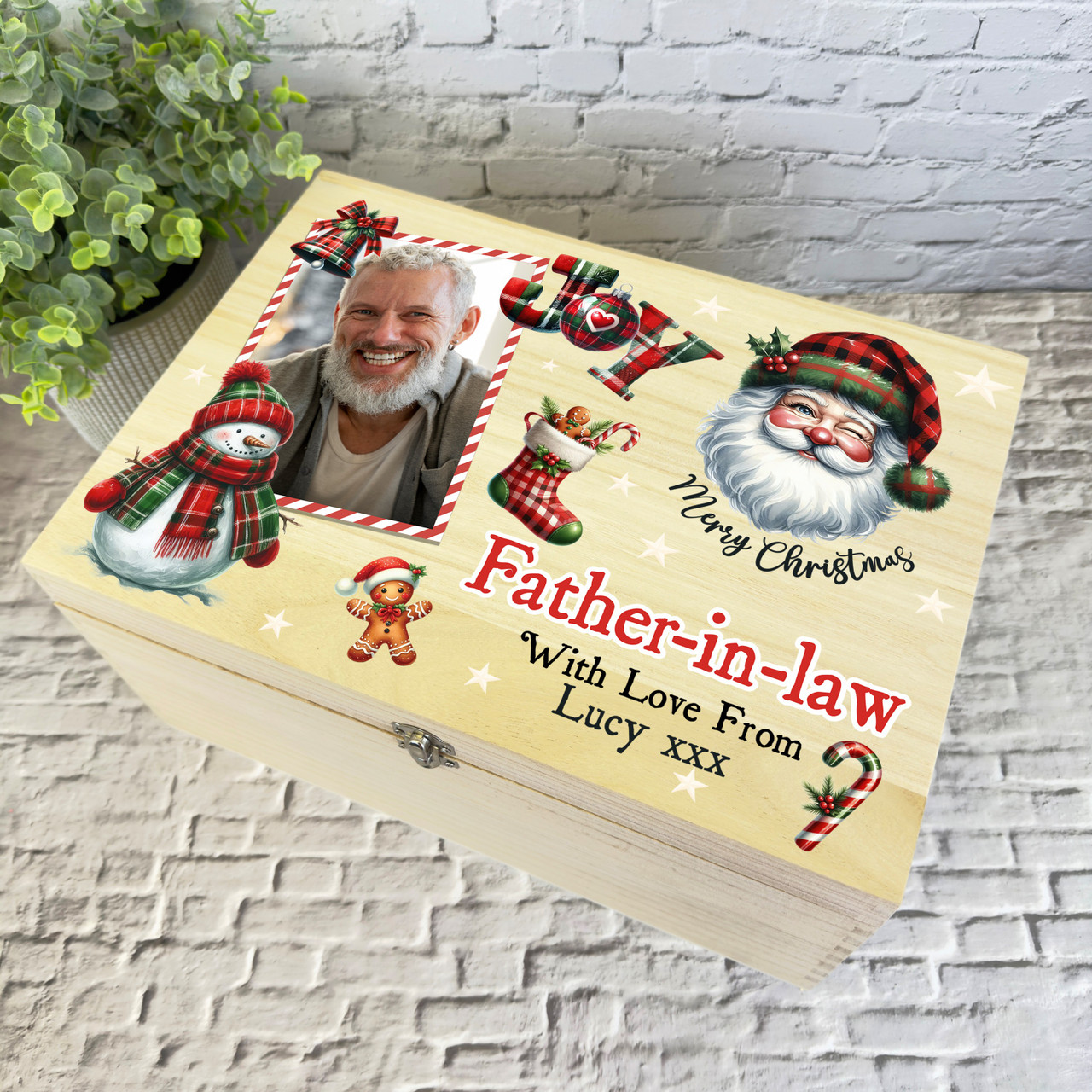 For Father-In-Law Wooden Personalised Photo Christmas Hamper Gift