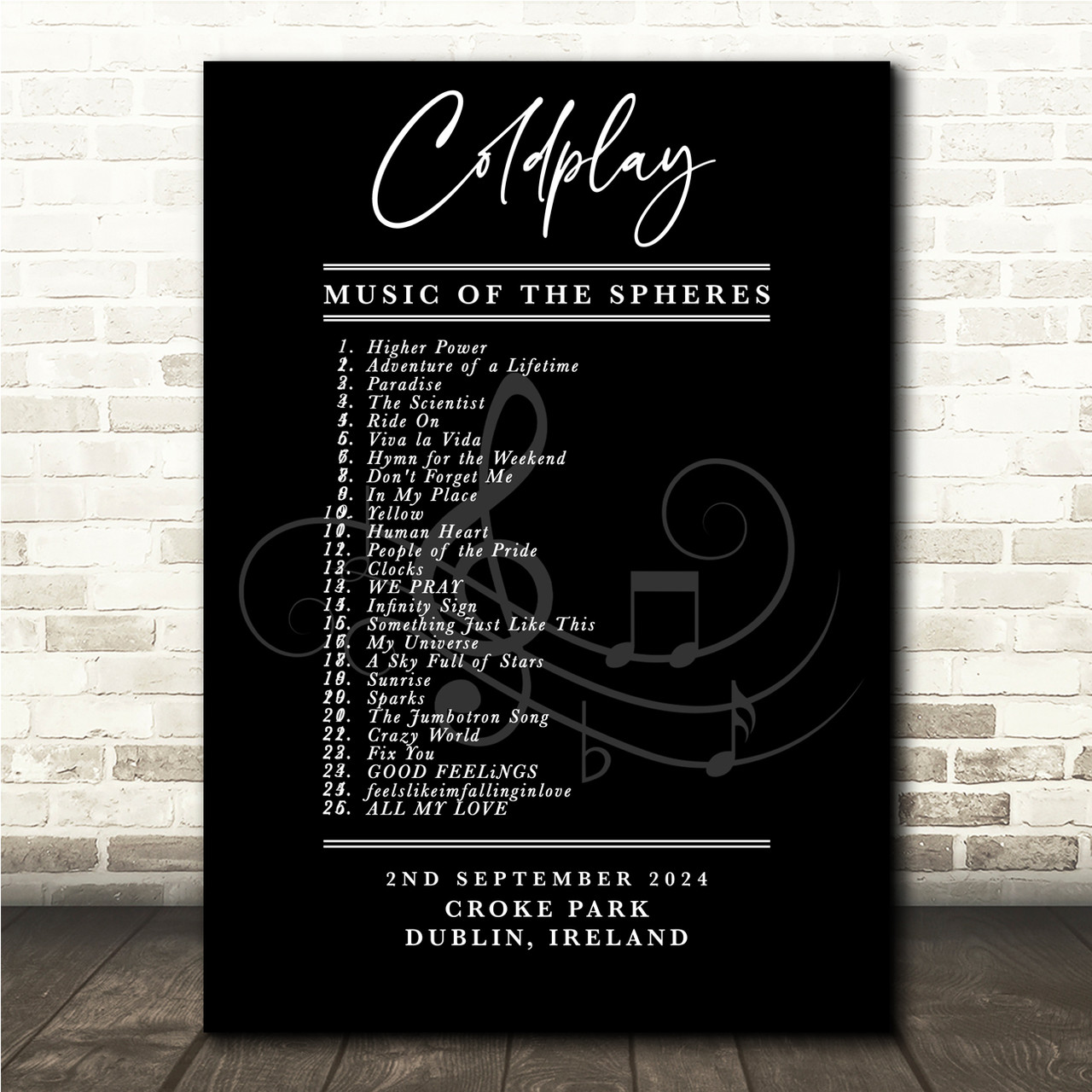 Concert Setlist Poster Print Canvas Black White Any Artist, Date