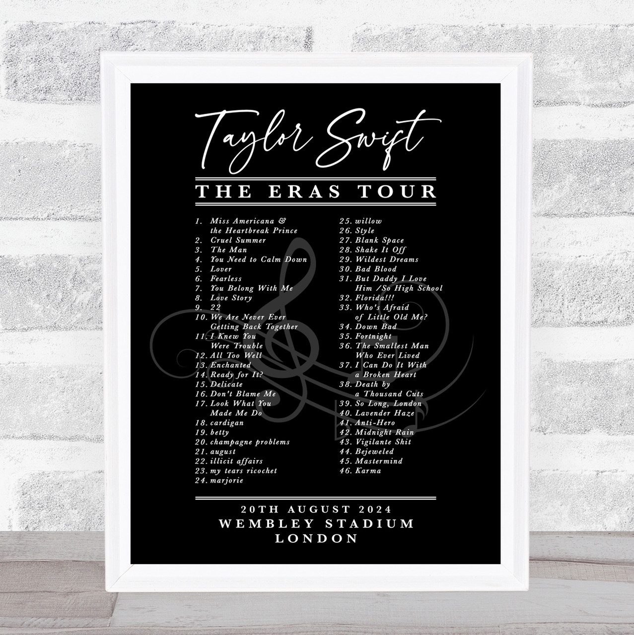 Taylor Swift Concert Setlist Gig Poster Print Canvas Black White