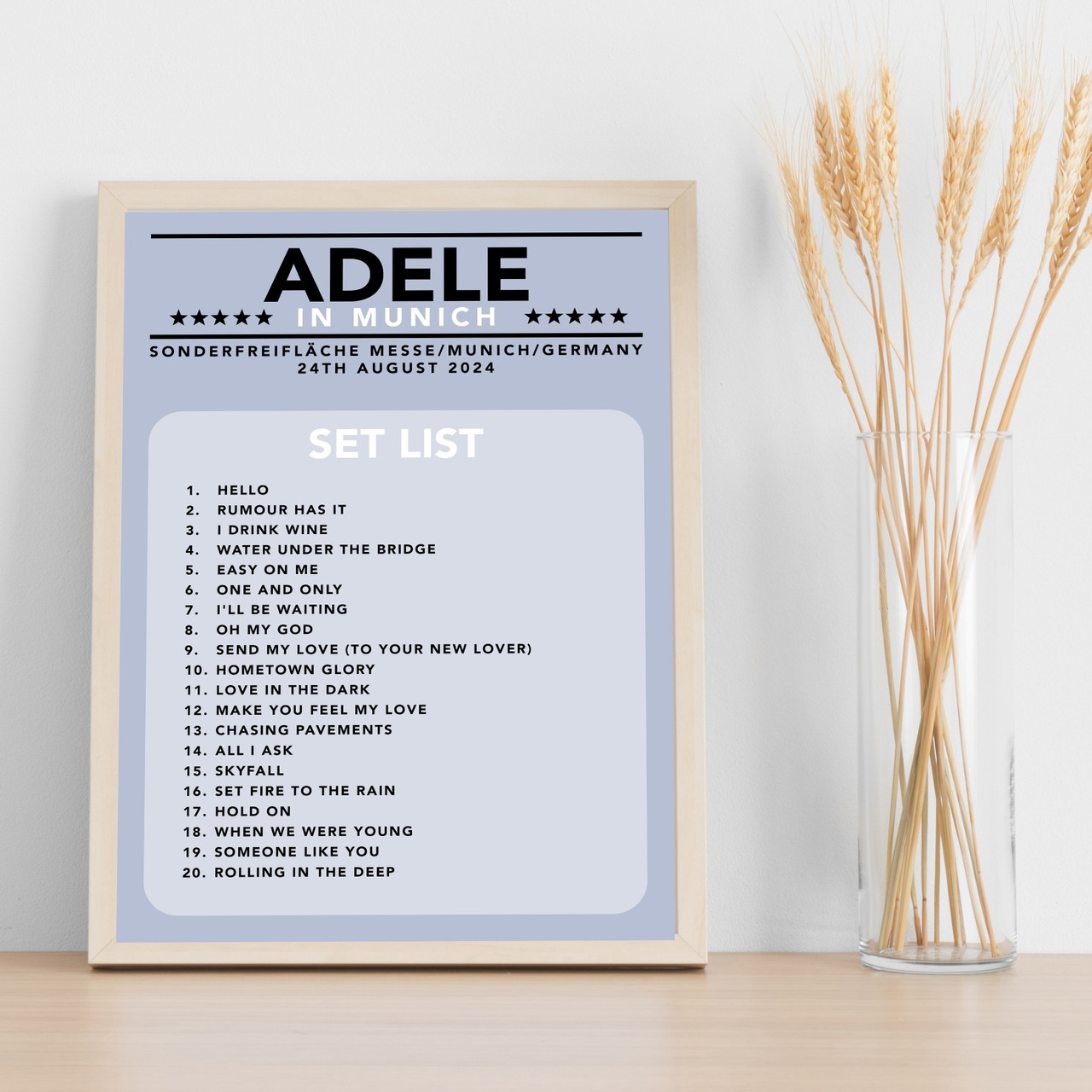 Adele - Concert Setlist Poster Print Canvas Blue
