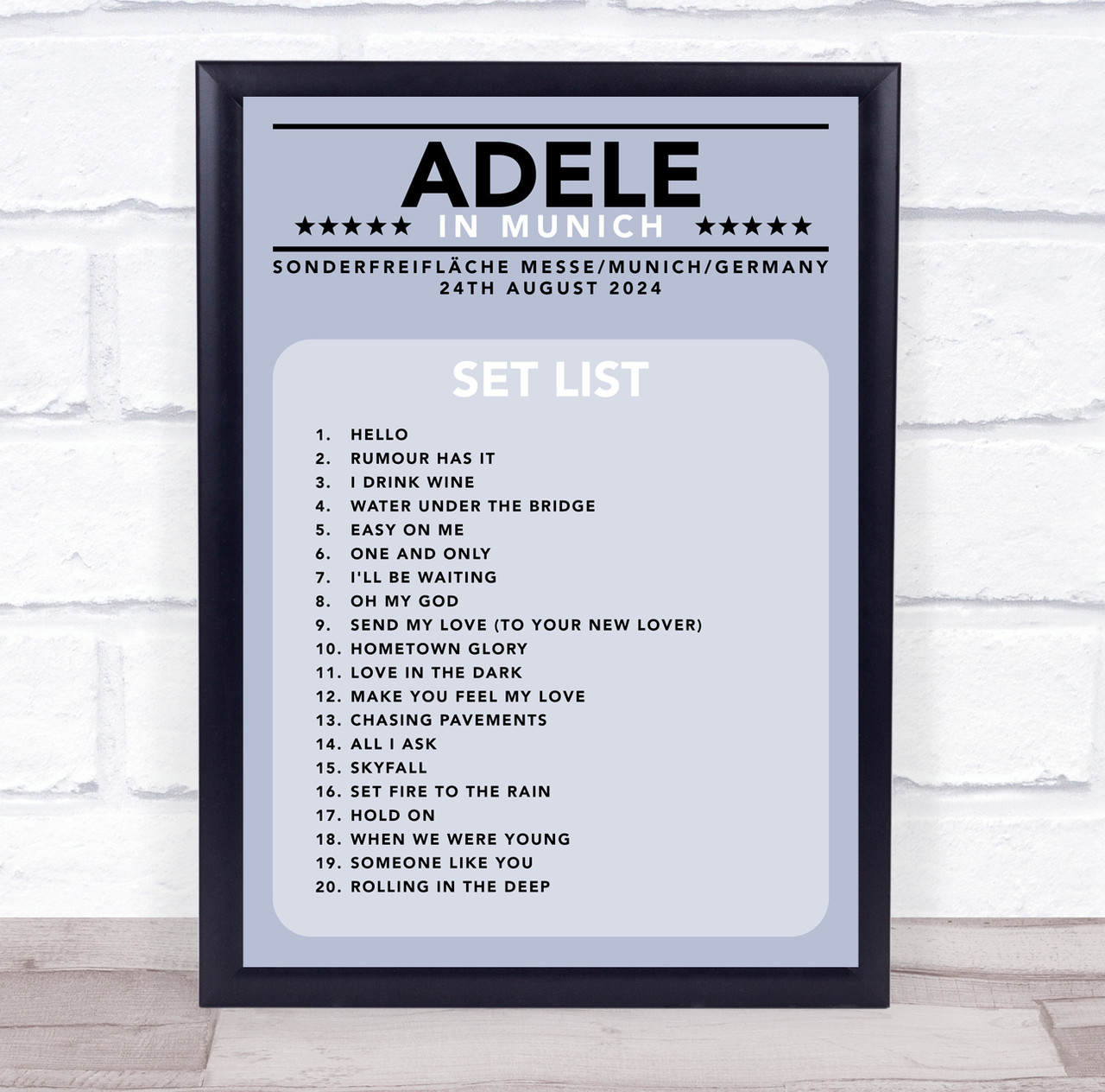 Adele - Concert Setlist Poster Print Canvas Blue
