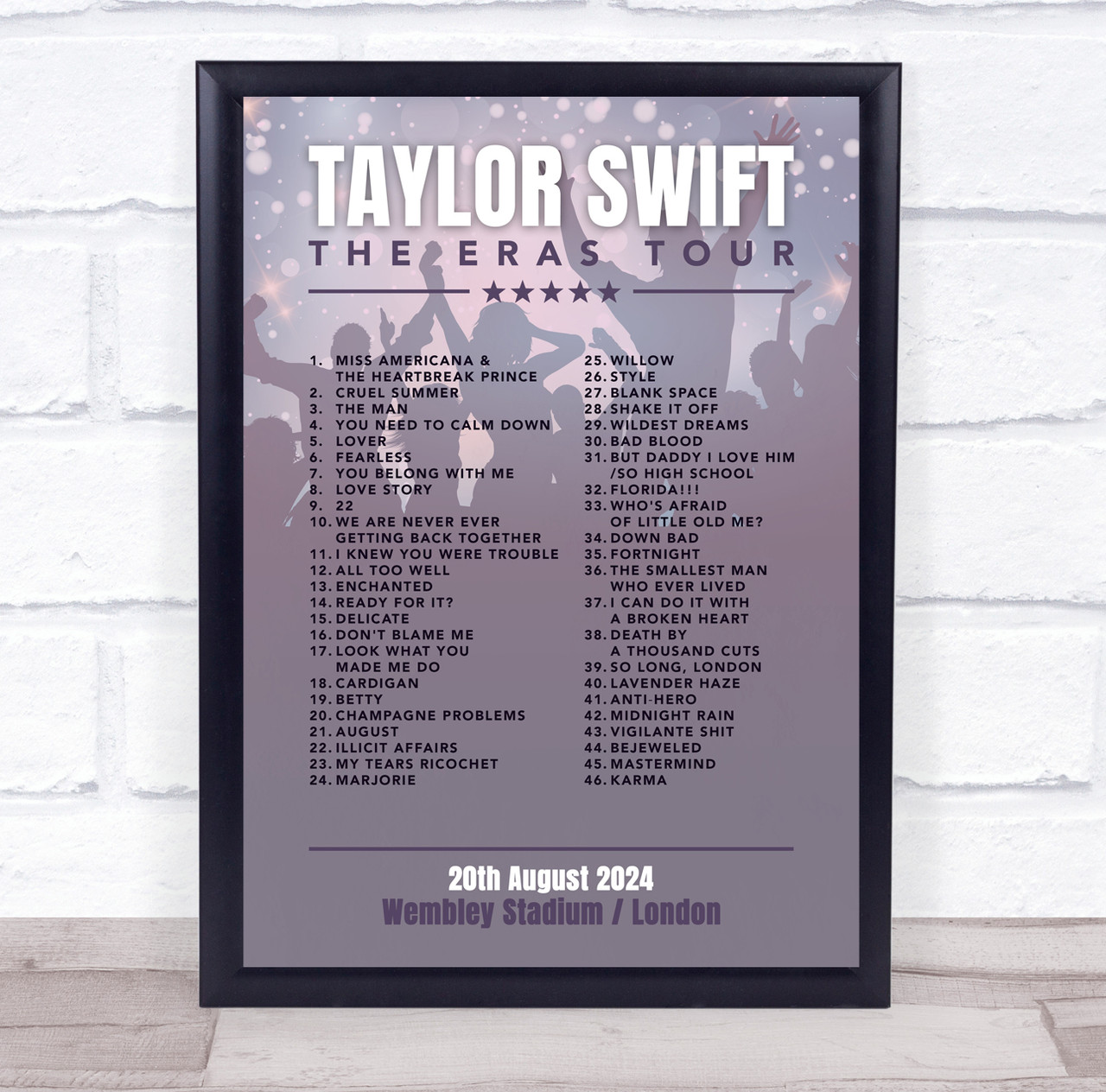 Taylor Swift - Concert Setlist Gig Poster Print Canvas Purple