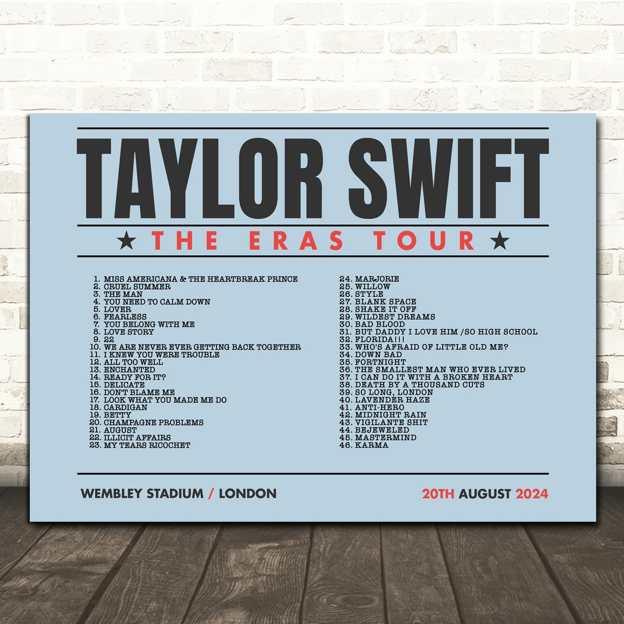 Taylor Swift - Concert Setlist Gig Poster Print Canvas Blue
