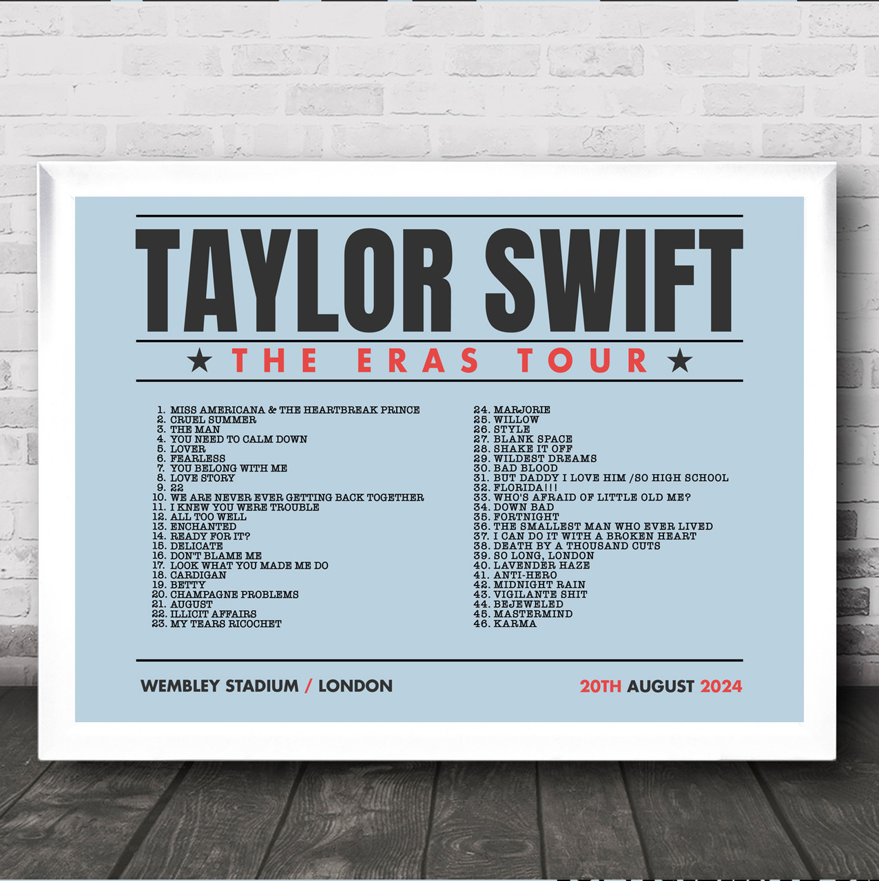 Taylor Swift - Concert Setlist Gig Poster Print Canvas Blue