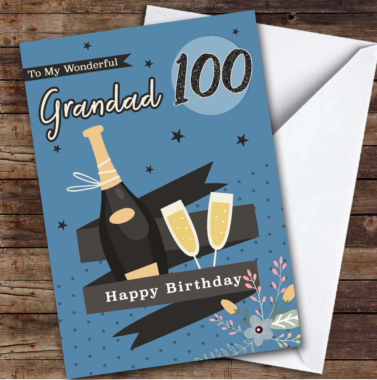 Personalised Grandad 100th Birthday Card Champagne - The Card Zoo
