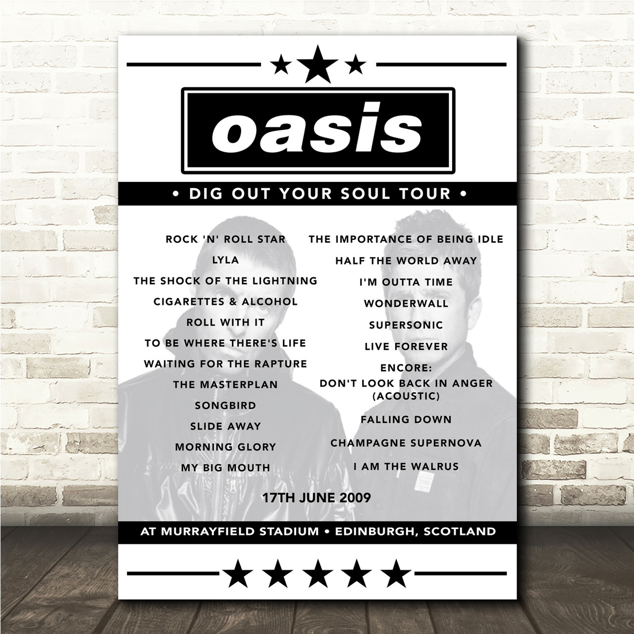 Oasis Concert Setlist Poster Print Canvas Murrayfield Stadium