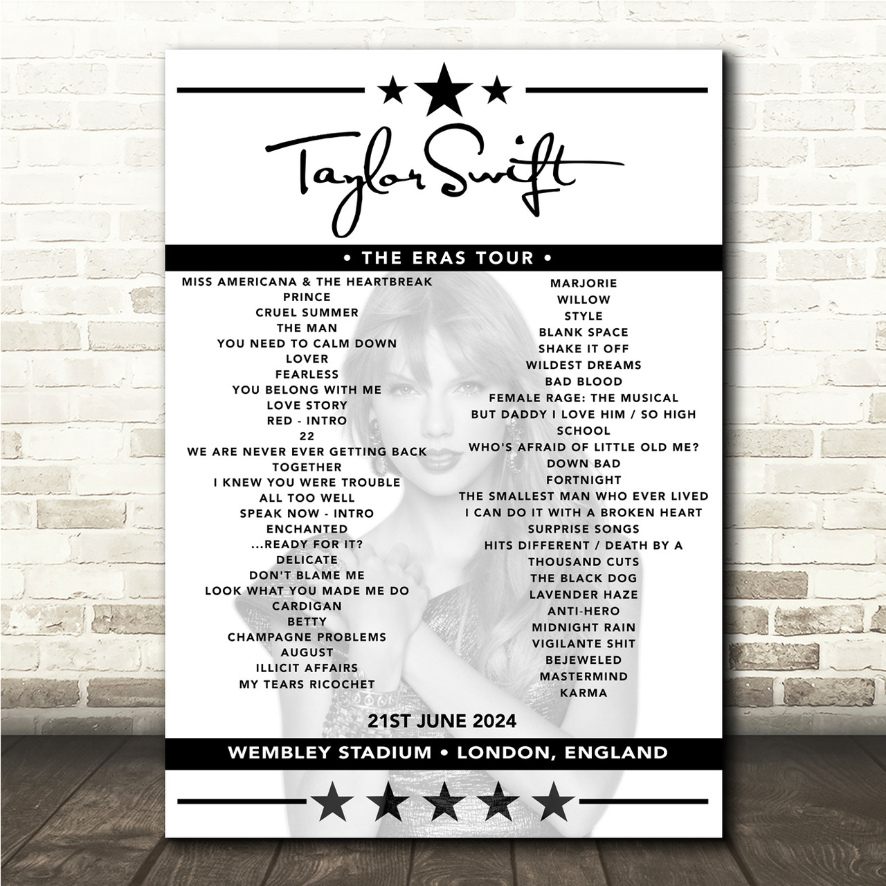Taylor Swift - Concert Setlist Poster Print Canvas - Wembley