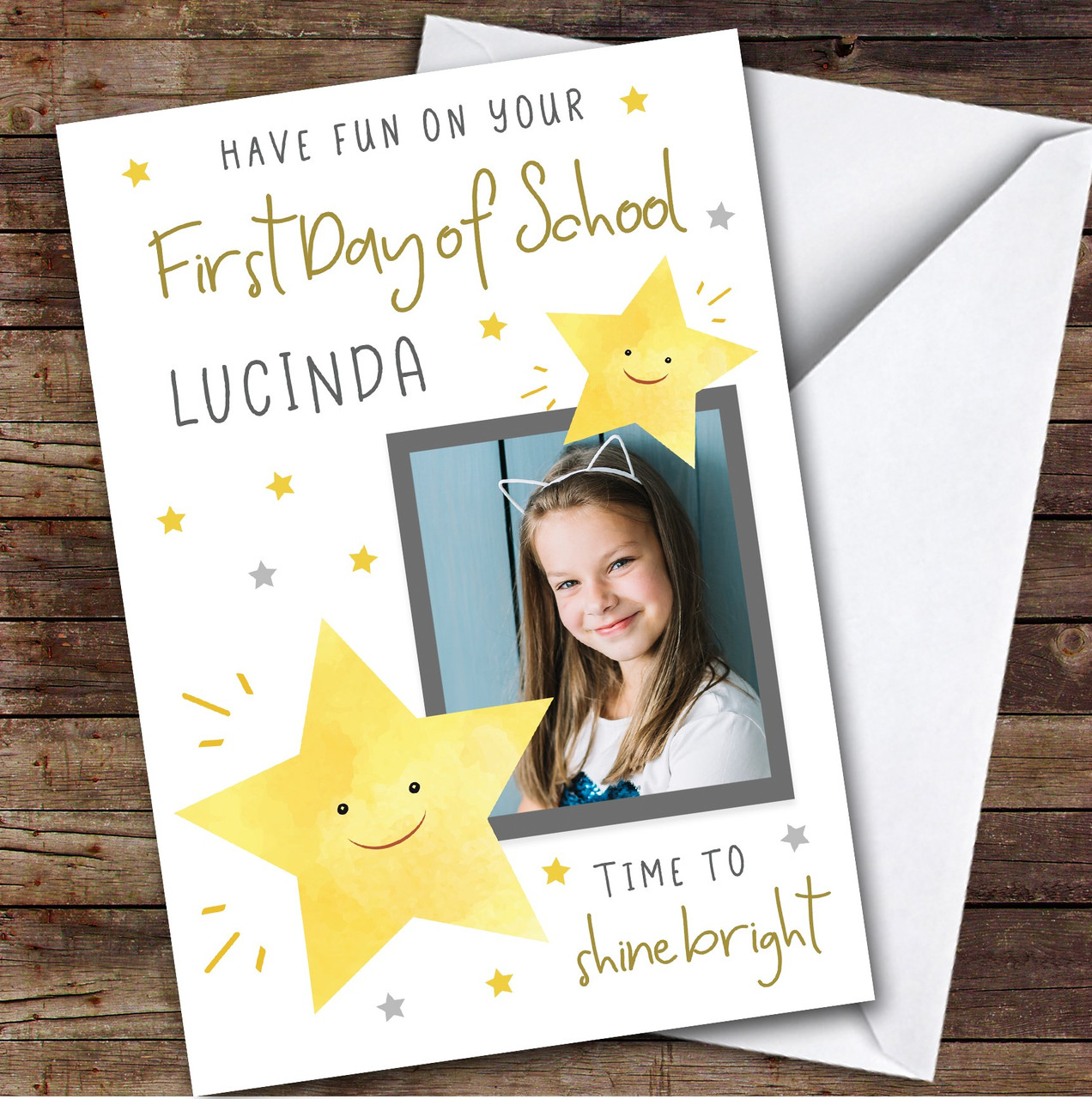 Personalised First Day At School Card For Anyone Photo Stars - The Card Zoo