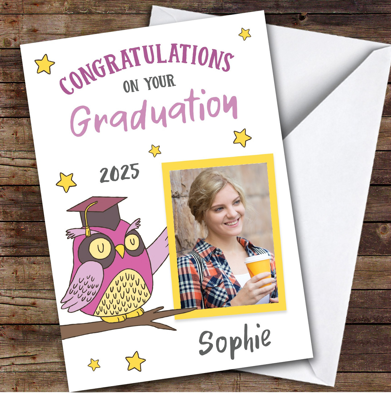 Personalised Graduation Card For Anyone Photo Pink Owl - The Card Zoo