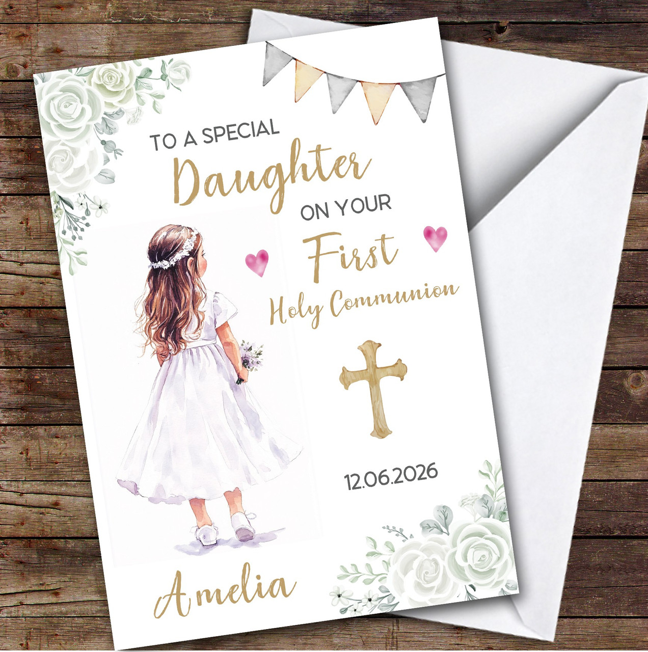 Personalised First Holy Communion Card For Daughter Little Girl White ...