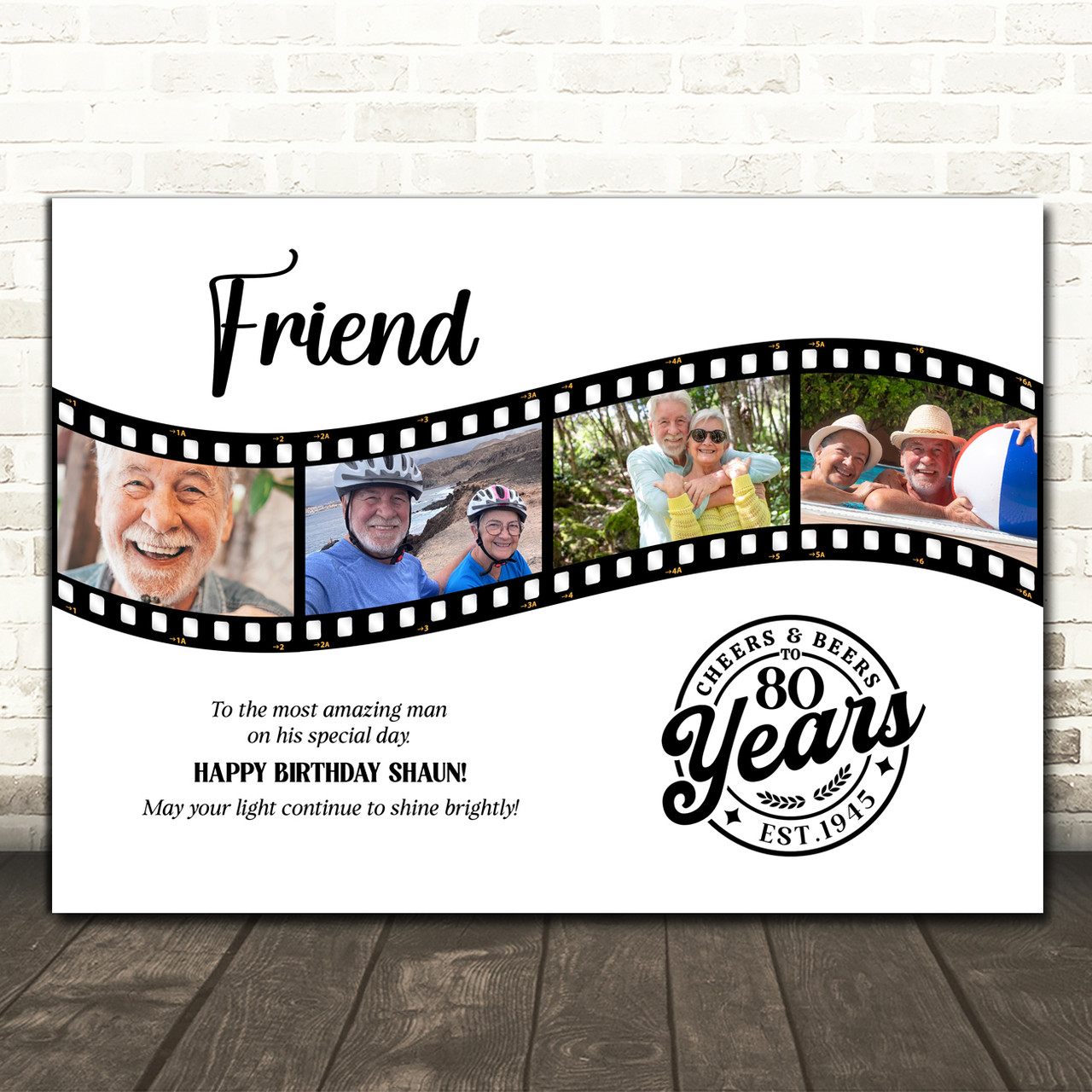 Photo Collage 80th Birthday Gift For Friend 4-Photo Film Reel