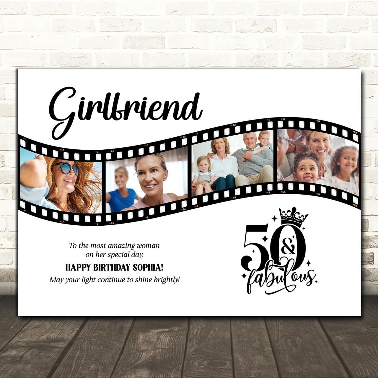 Photo Collage 50th Birthday Gift For Girlfriend 4-Photo Film Print